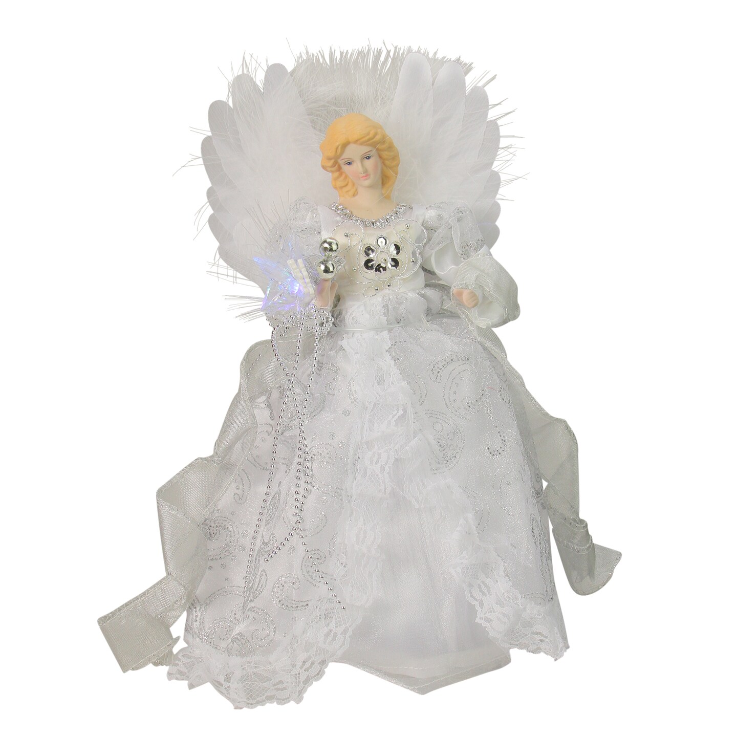Kurt Adler 12&#x22; Elegant White and Silver LED Light Fiber Optic Angel Christmas Tree Topper