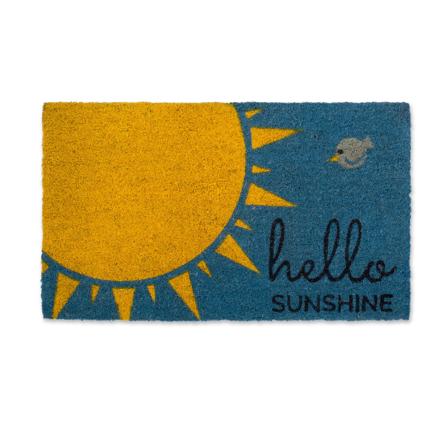 Contemporary Home Living 18&#x22; X 30&#x22; Blue and Yellow Rectangular Durable and Non-Slip Doormat with &#x22;Hello Sunshine&#x22; Design