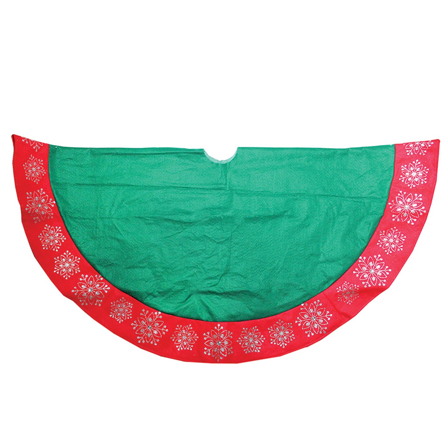 Northlight 48&#x22; Green Christmas Tree Skirt with Red Gemstone Glitter Snowflake Trim