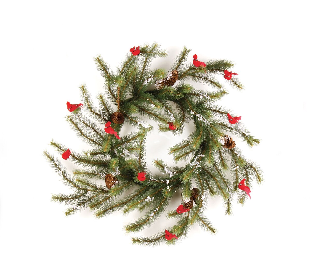 Napa Home &#x26; Garden Green and Red Glittered Cardinal Snow Pine Artificial Christmas Wreath - 24-Inch, Unlit