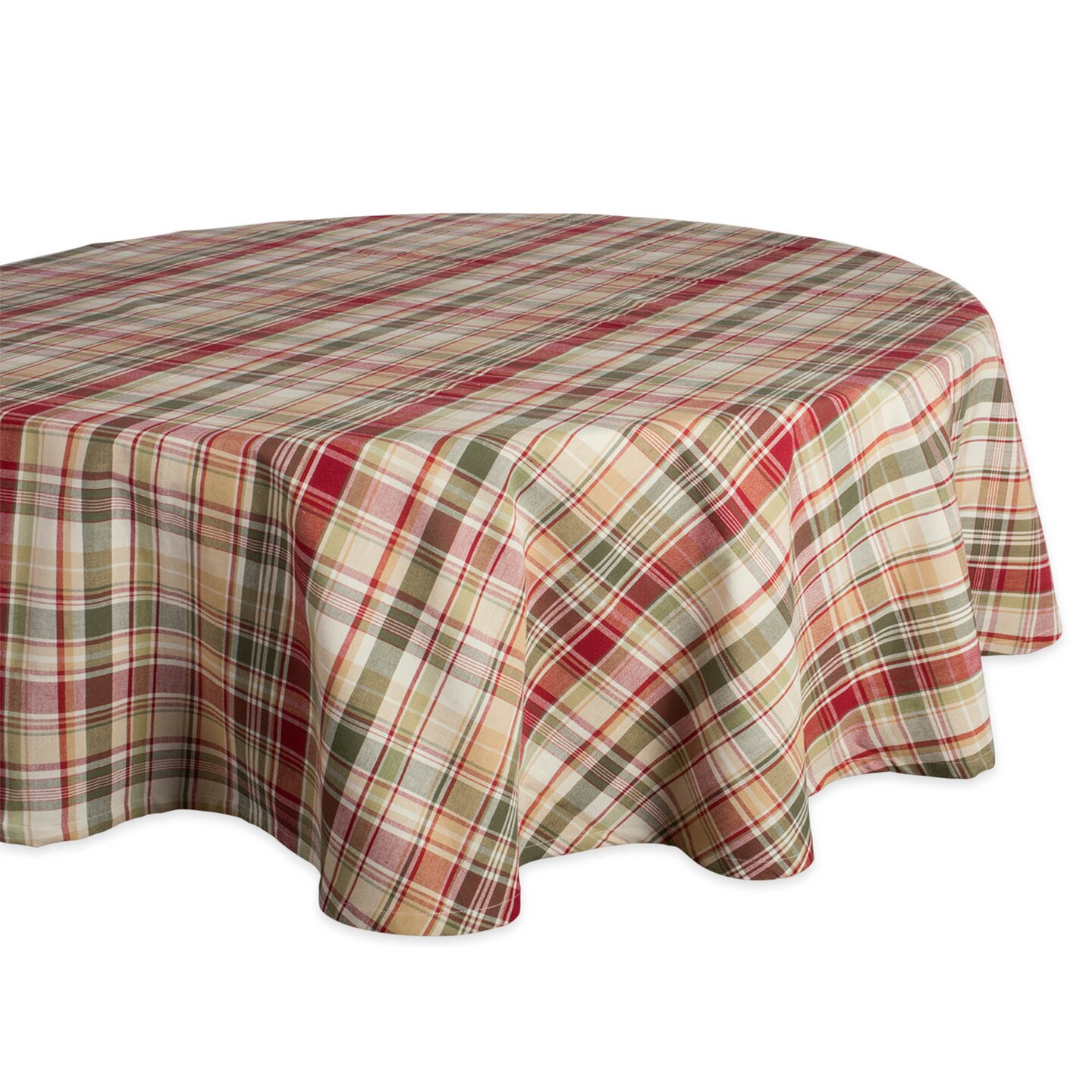 Contemporary Home Living Plaid Round Cotton Dining Tablecloth - 70&#x22; - Cream and Red