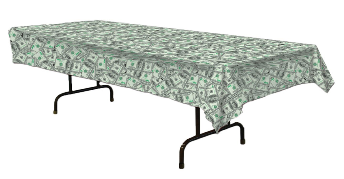 The Costume Center 108&#x22; Gray and Green Big Bucks Rectangular Table Cover