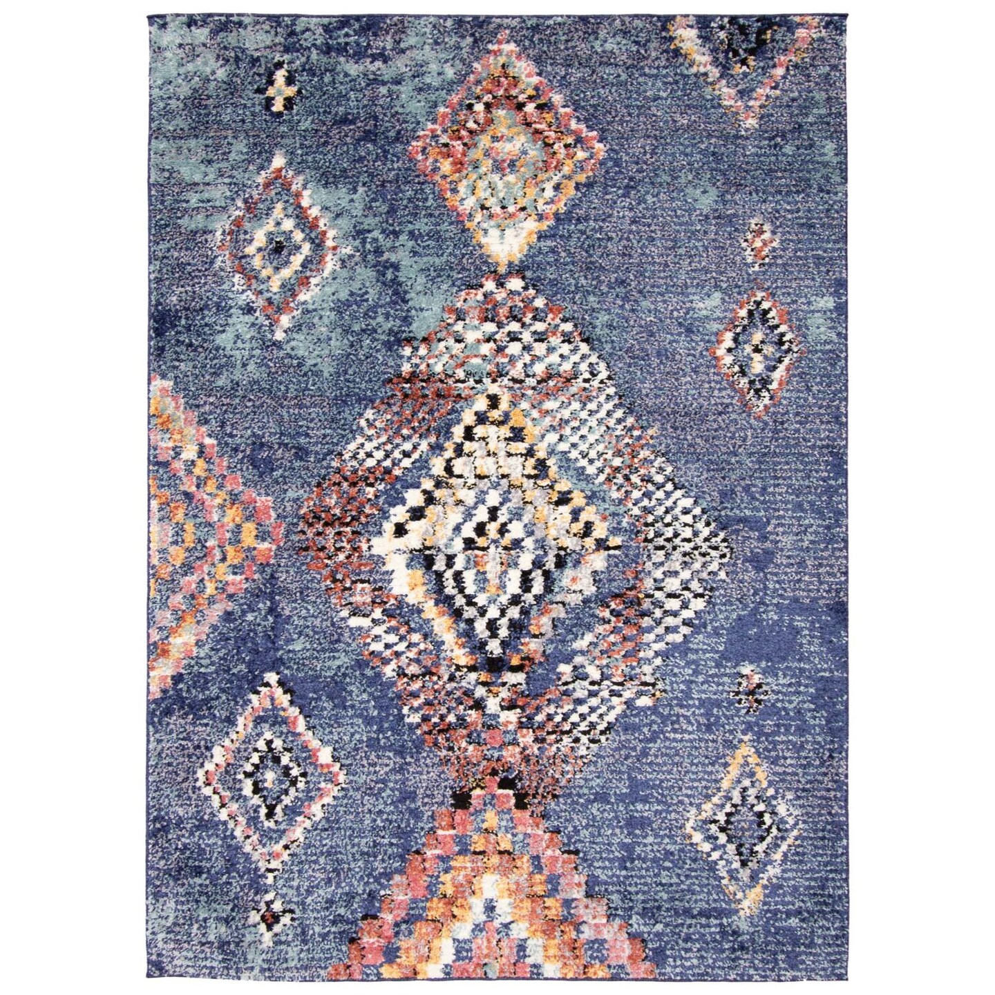 Chaudhary Living 5.25' x 7.25' Geometric Rectangular Area Throw Rug - White and Blue
