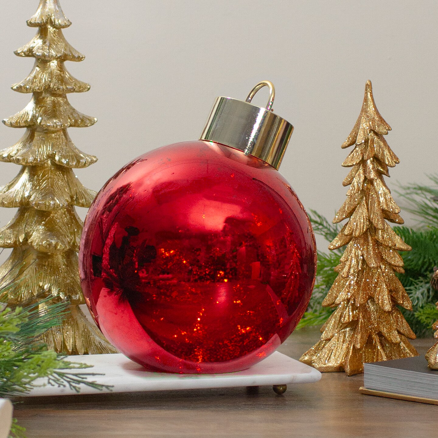 Kurt Adler 12-Inch Lighted Gold and Red Christmas Ornament Table Piece