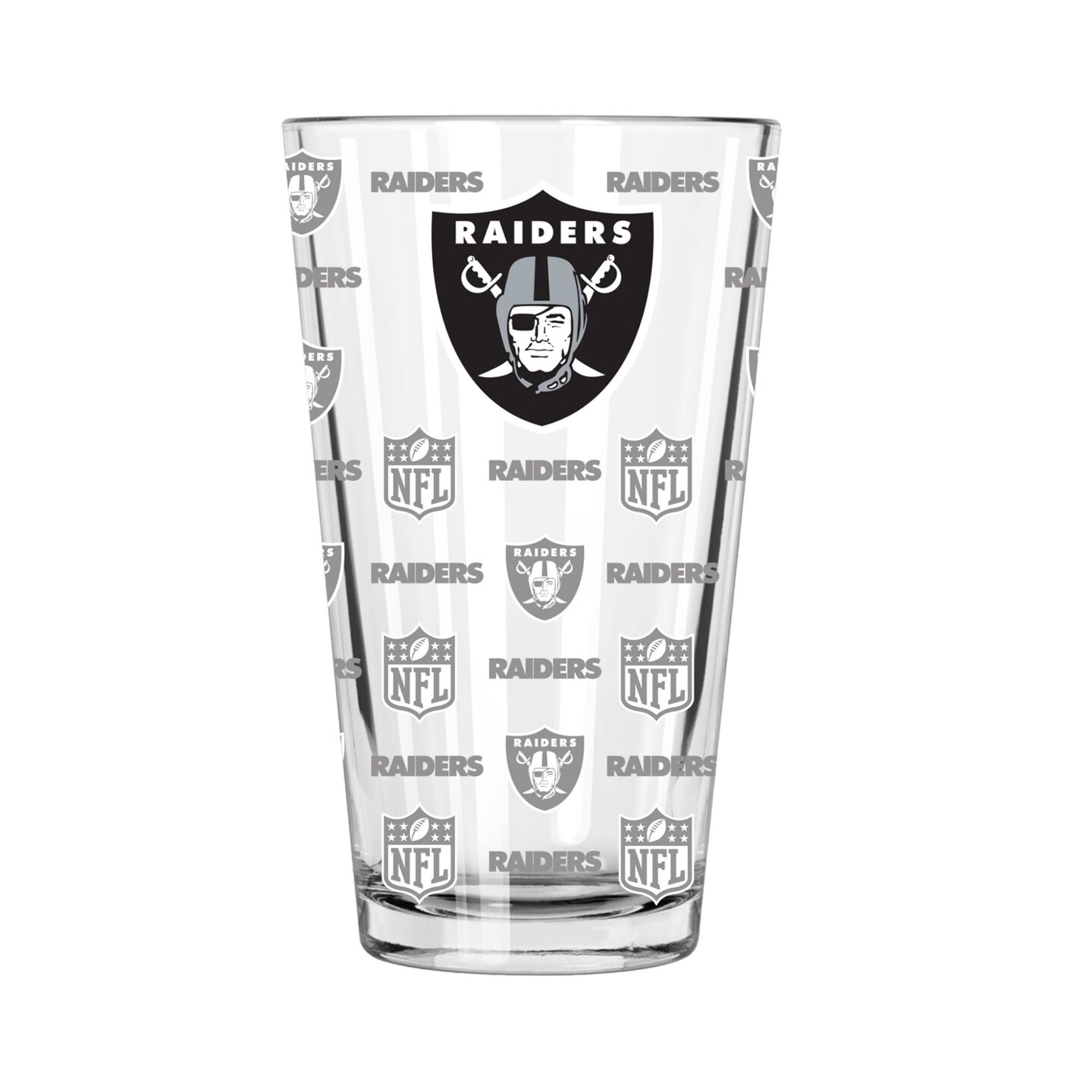 The Memory Company 5.75&#x22; Clear and Black NFL Oakland Raiders Sandblasted Pint Glass 16 oz.