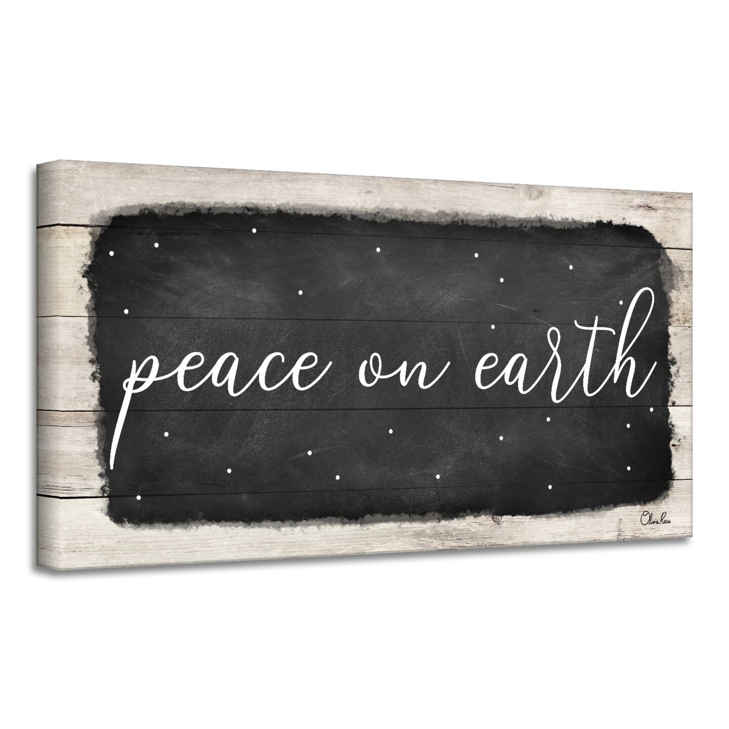 Crafted Creations White and Black &#x27;Peace on Earth I&#x27; Christmas Canvas Wall Art Decor 8&#x22; x 16&#x22;