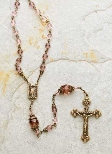 Roman Victorian Glass Beaded Rosary with Keepsake Box - 23" - Rose Pink