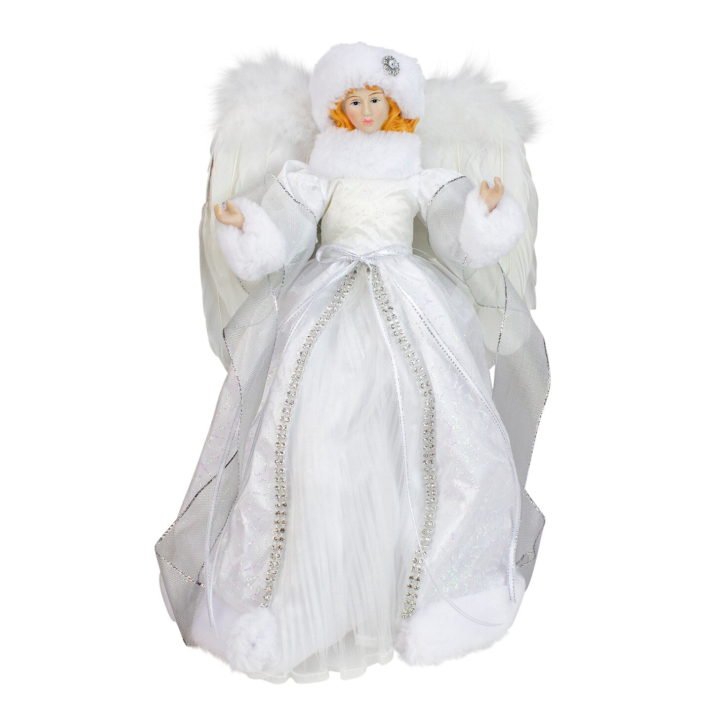 Roman 14&#x22; White Angel in a Sparkly Dress Christmas Tree Topper- Unlit