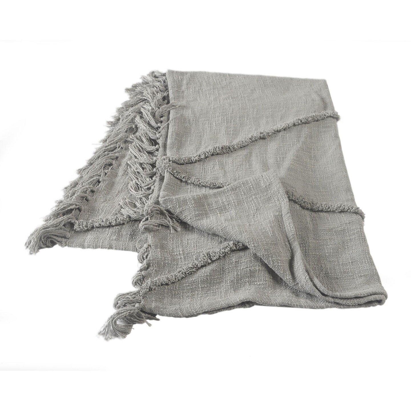 Laddha Home Designs Solid Gray Diamond Tufted Throw Blanket with Fringes 50&#x22; x 60&#x22;
