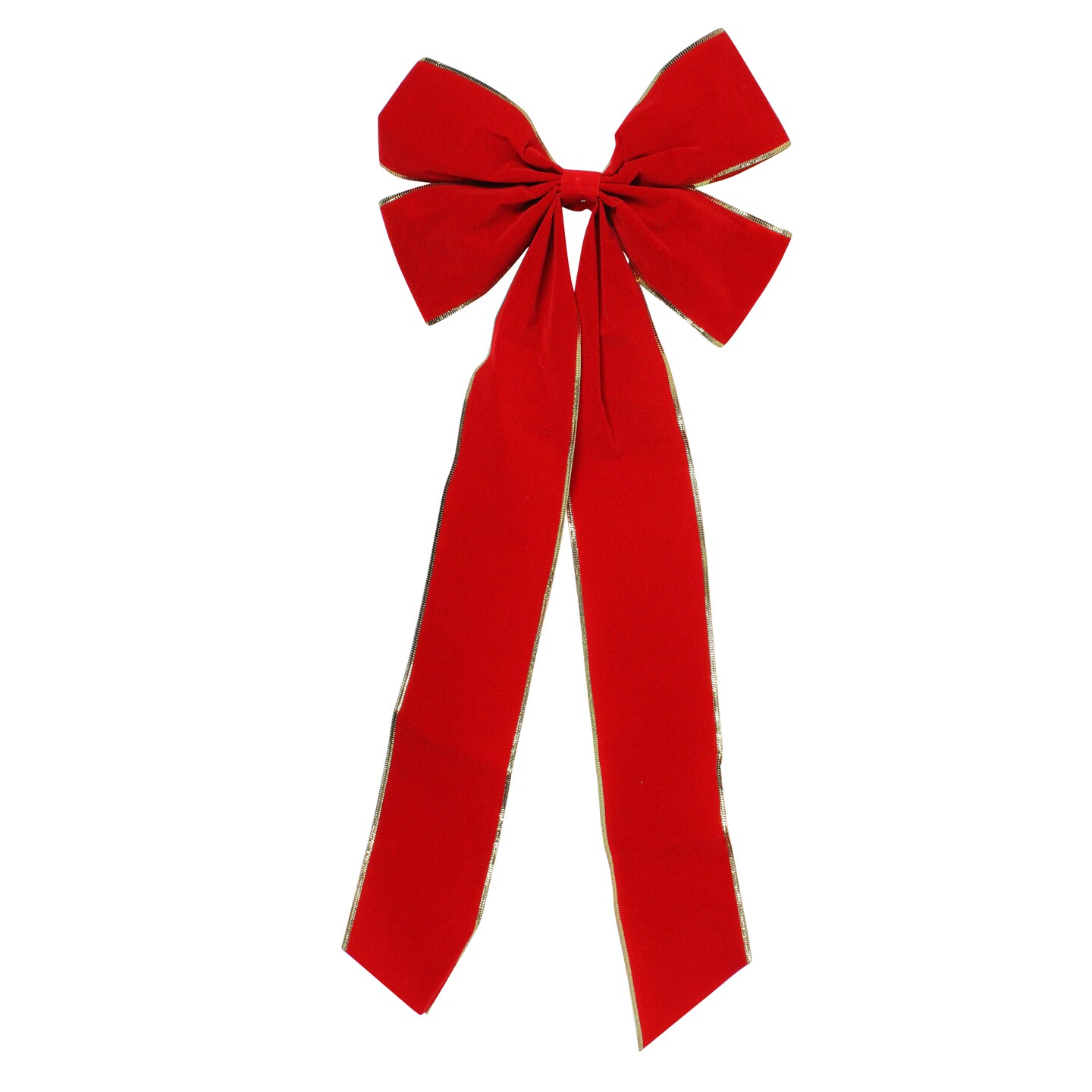 Northlight 12&#x22; x 28&#x22; Red 4-Loop Velveteen Christmas Bow with Gold Trim