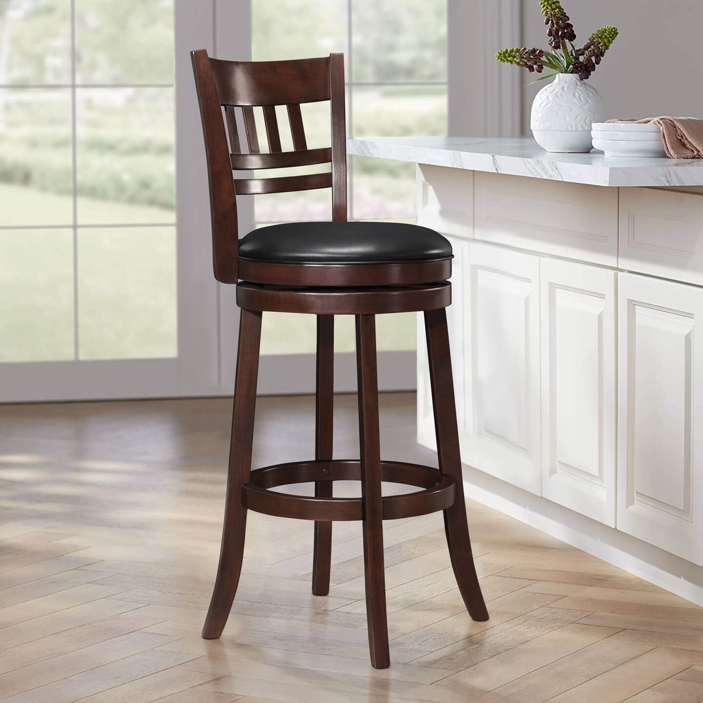 Contemporary Home Living 43&#x22; Brown Wood Frame Bar Stool with Swivel Seat