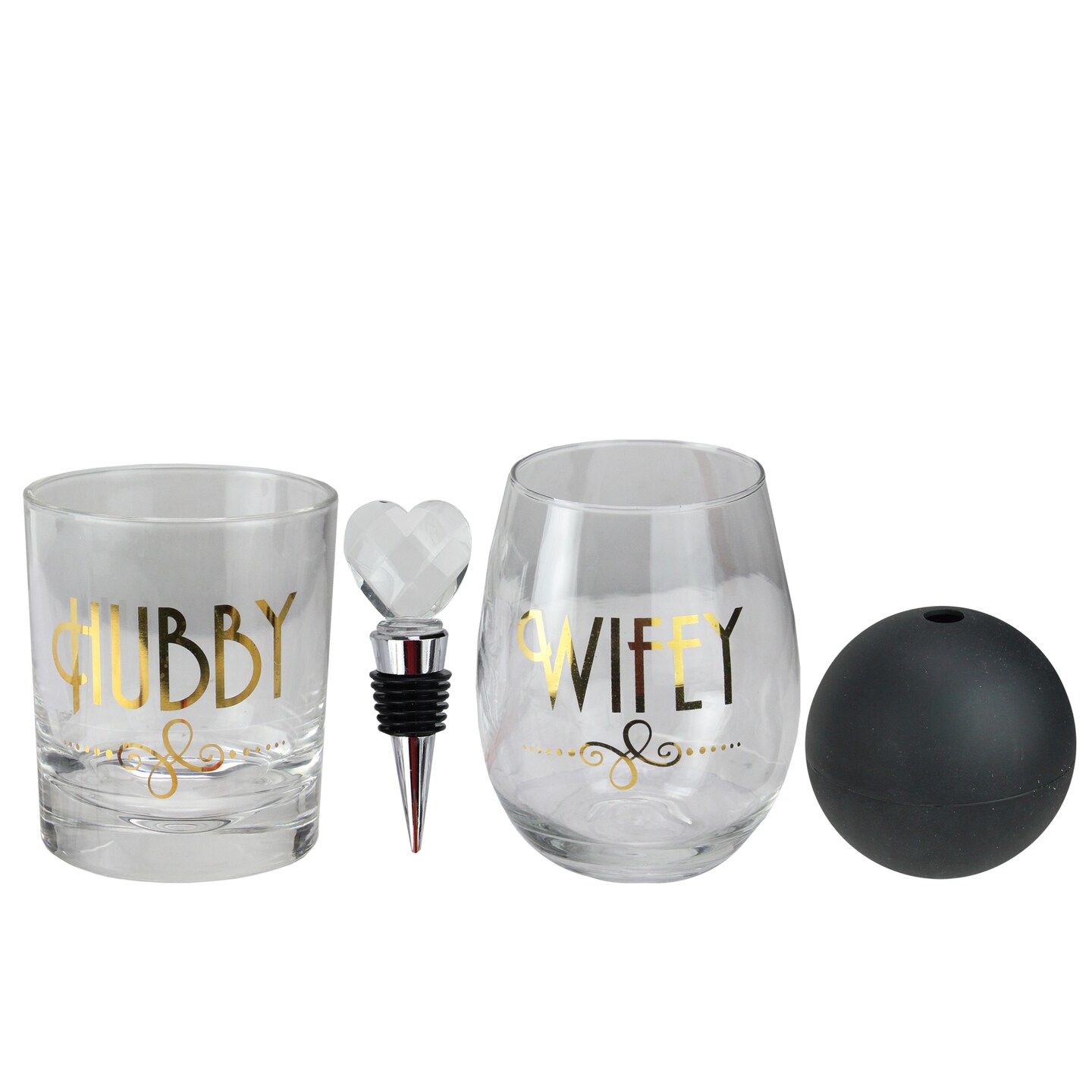 Wild Eye Whiskey and Wine Glass Set Hubby Wifey 4.5&#x22;