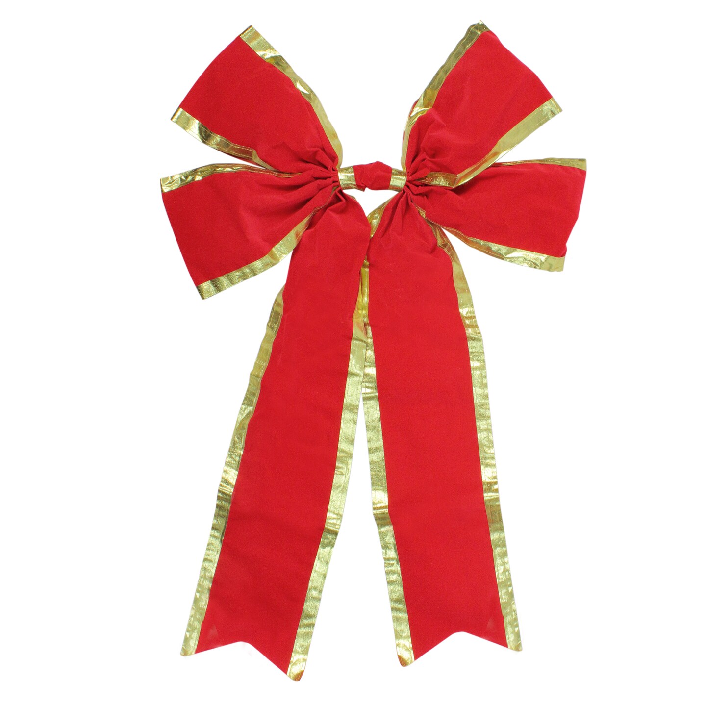 Northlight 24&#x22; x 38&#x22; Red 4-Loop Velveteen Christmas Bow with Gold Trim