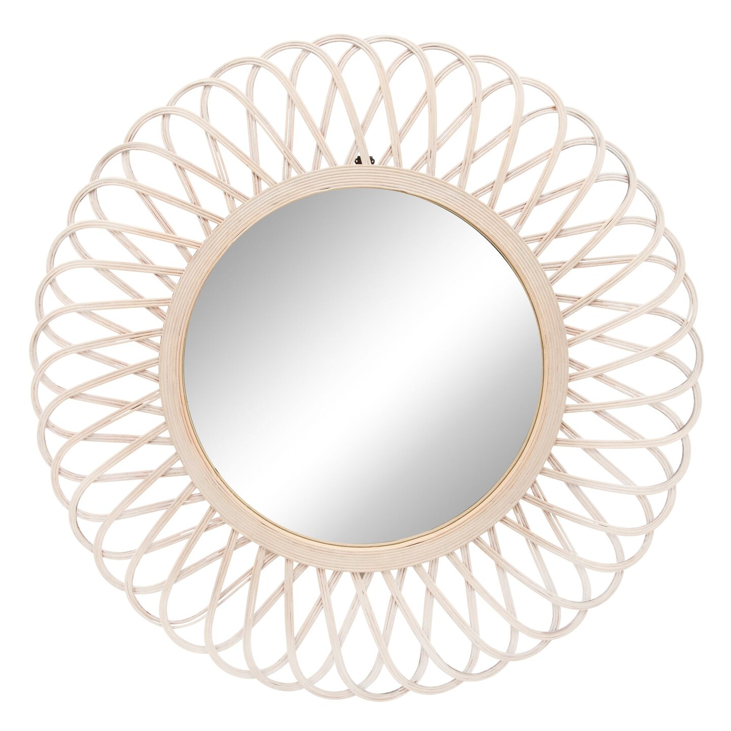 Kingston Living Round Wicker Daisy Wall Mirror - 35&#x22; - White