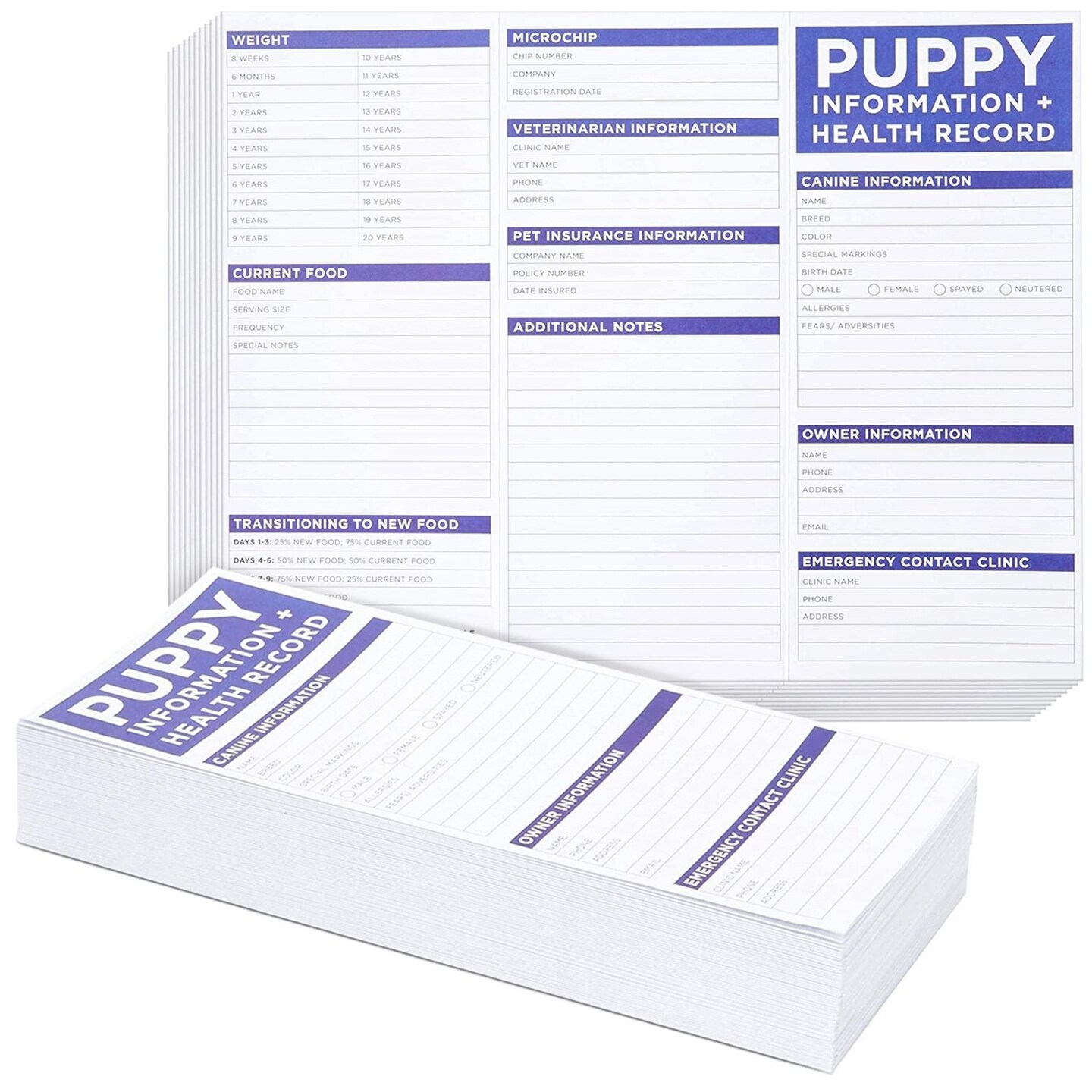 60 Pack Puppy Vaccination Record Cards, Dog Vaccine and Canine Health Record Booklets, Tri-Fold (8.5 x 11 In)