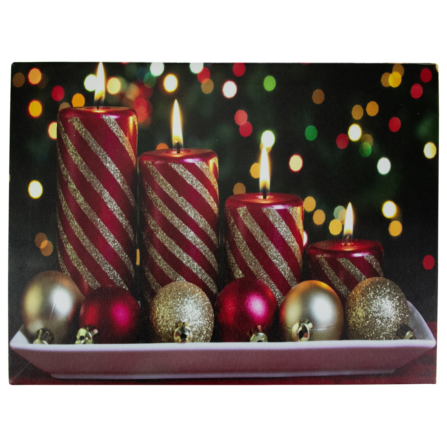 Northlight LED Lighted Red and Gold Christmas Candles Display Canvas Wall Art 11.75&#x22; x 15.75&#x22;