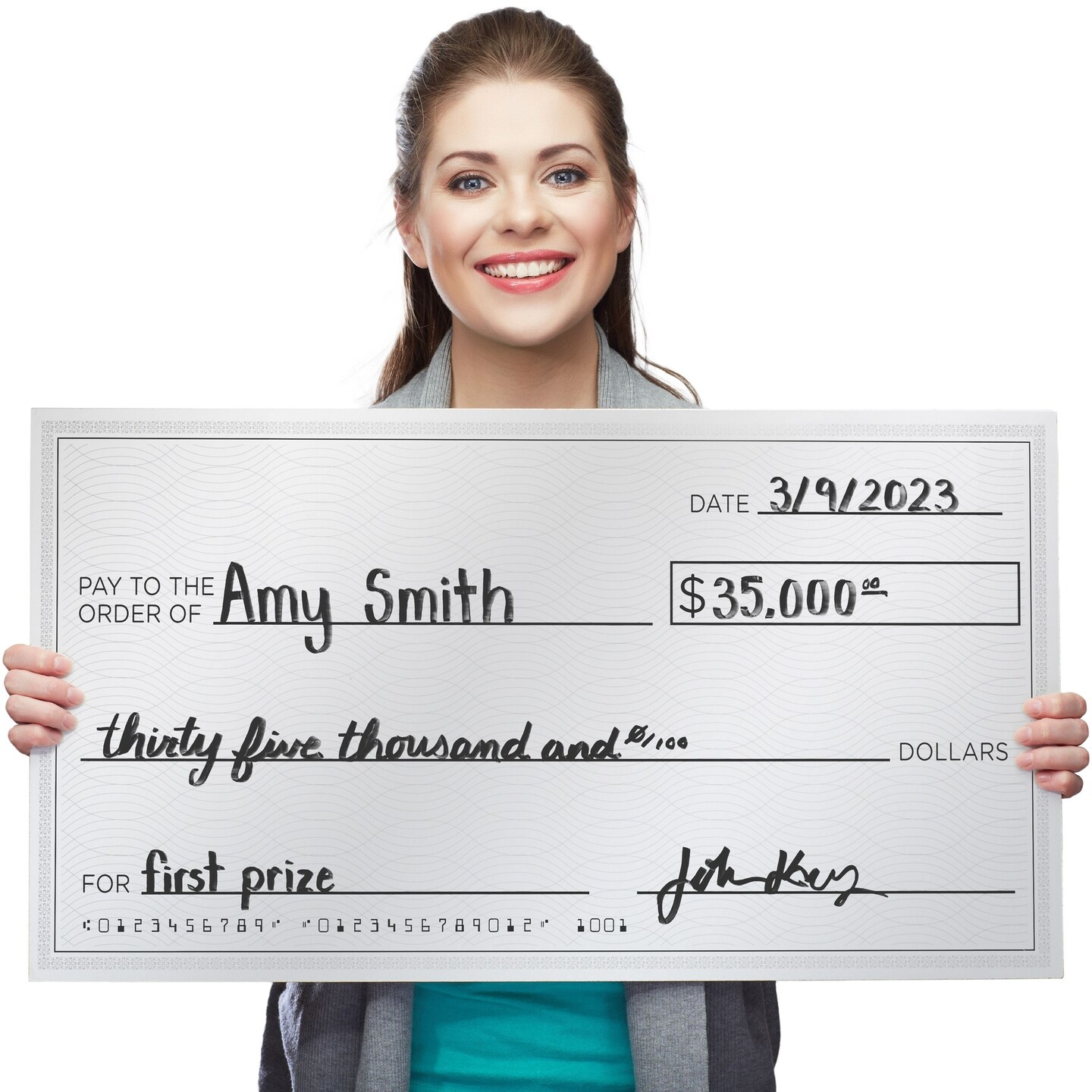 Reusable Big Check for Presentation, 30 x 16 in Large Oversized Dry Erase Plaque for Endowment, Donations