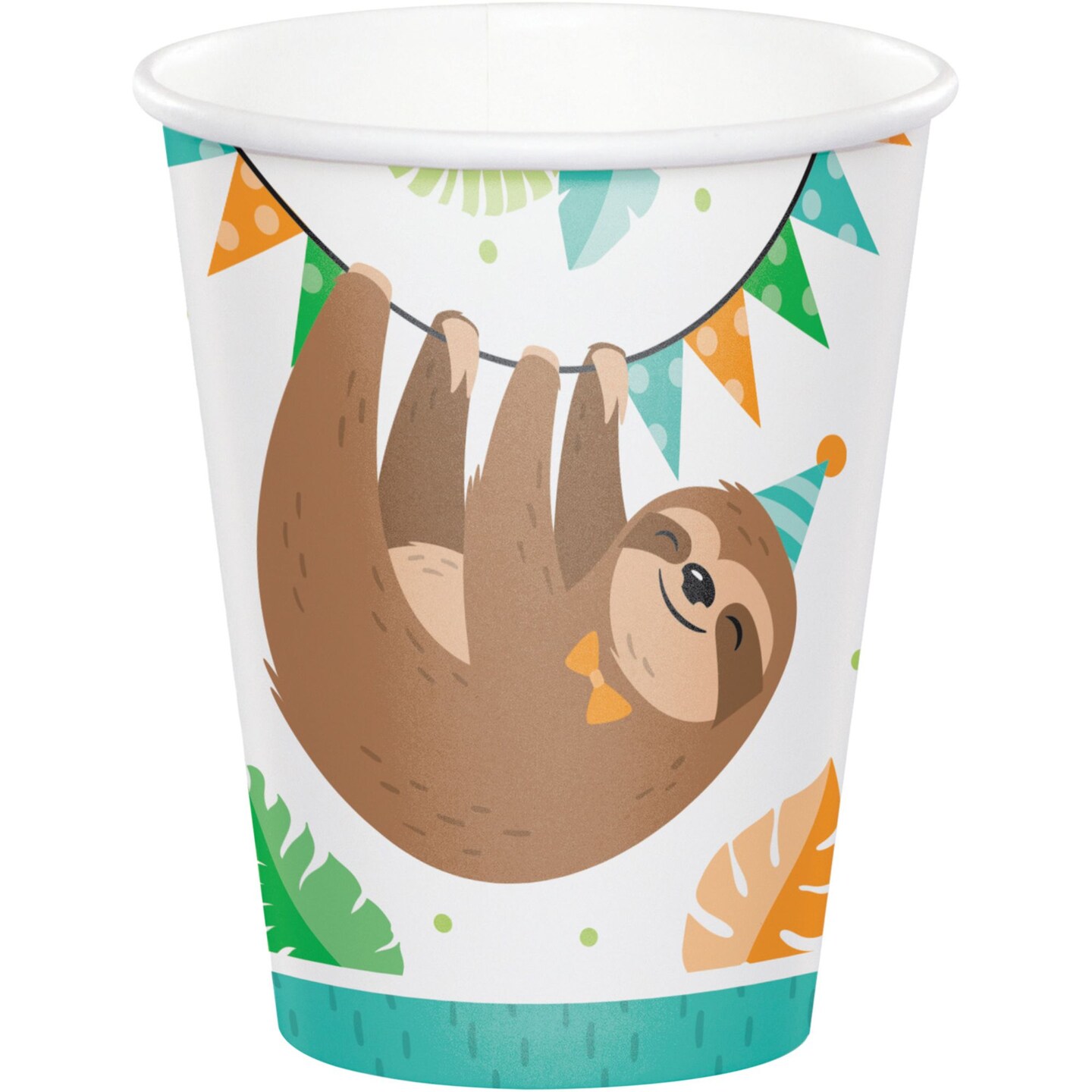 Party Central Club Pack of 96 White Sloth Party Disposable Paper Drinking Party Tumbler Cups 9 oz.