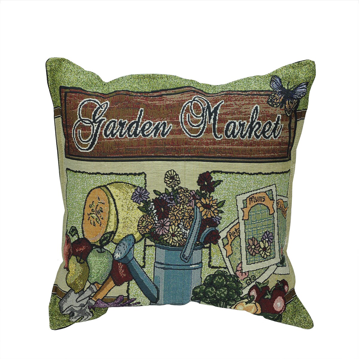 Simply Home 17" Green and Brown 'Garden Market' Square Throw Pillow