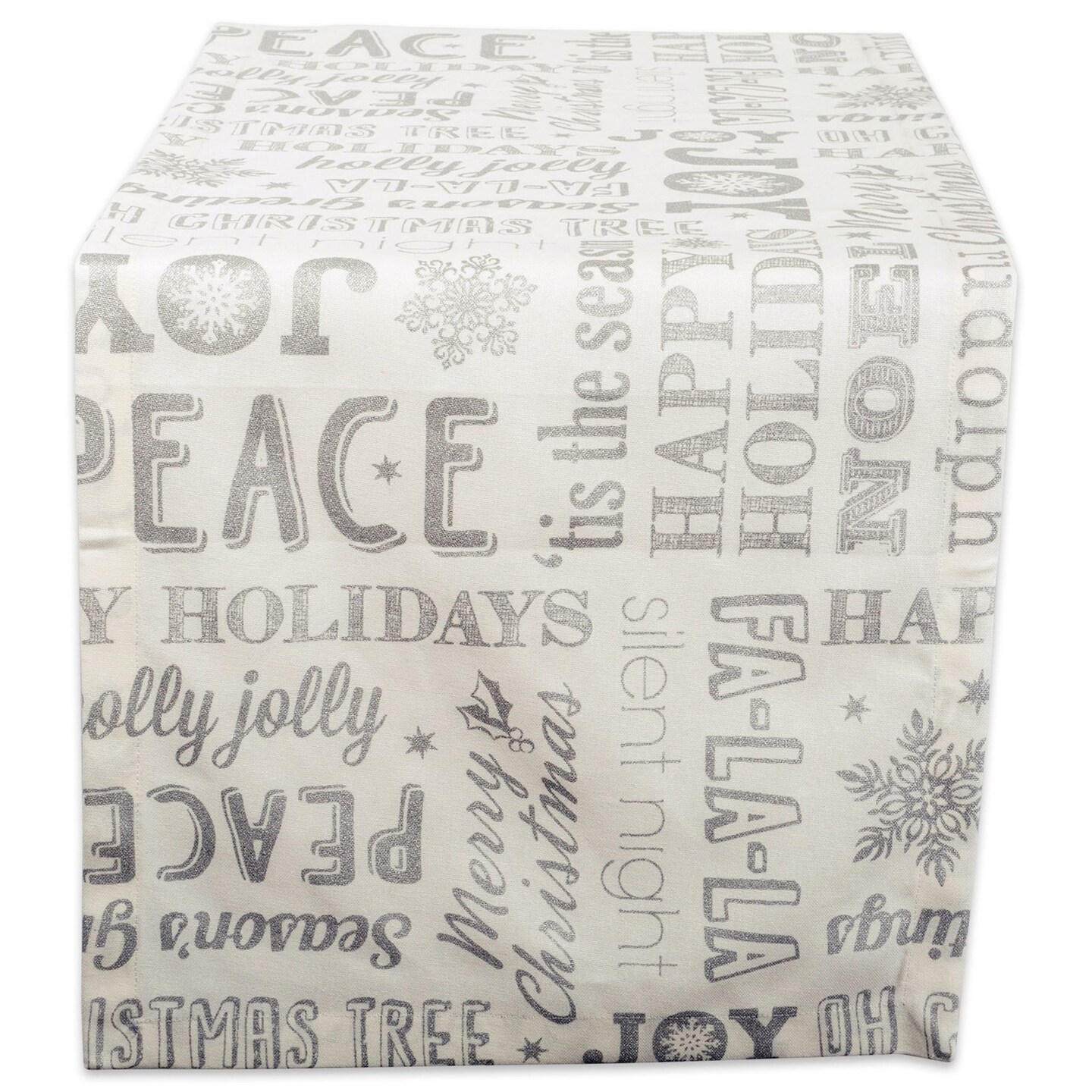 Contemporary Home Living 108&#x22; Off White and Silver Holiday Collage Printed Christmas Table Runner