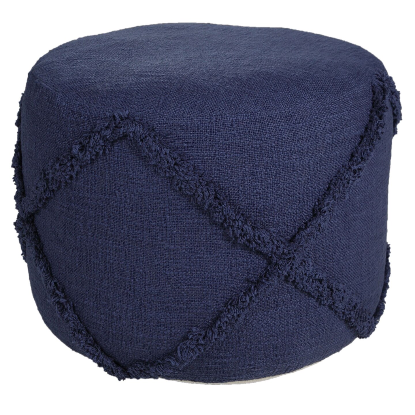 Laddha Home Designs 18" Blue Solid Textured Diamond Round Pouf Ottoman