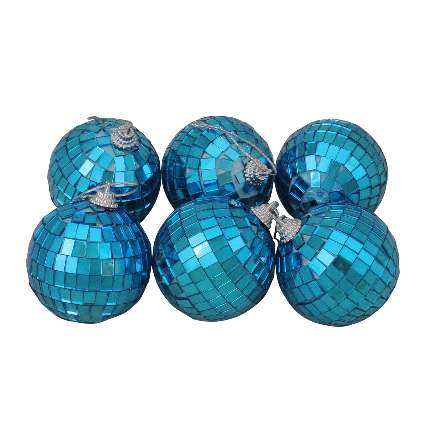 Northlight Pack of 6 Blue Mirrored Glass Disco Christmas Ball Ornaments 2.5&#x22; (60mm)