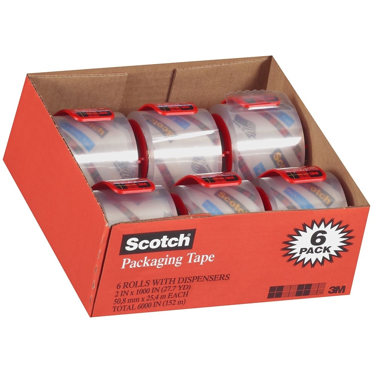 Scotch   - 3850 Shipping Packaging Tape 2&#x22; x 27.7YD - 6 Rolls w/Dispensers