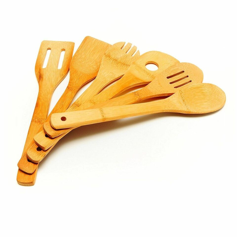 6 Piece Wooden Cooking Utensil Set Bamboo Kitchen Spatula Spoons Tools Wood Kit