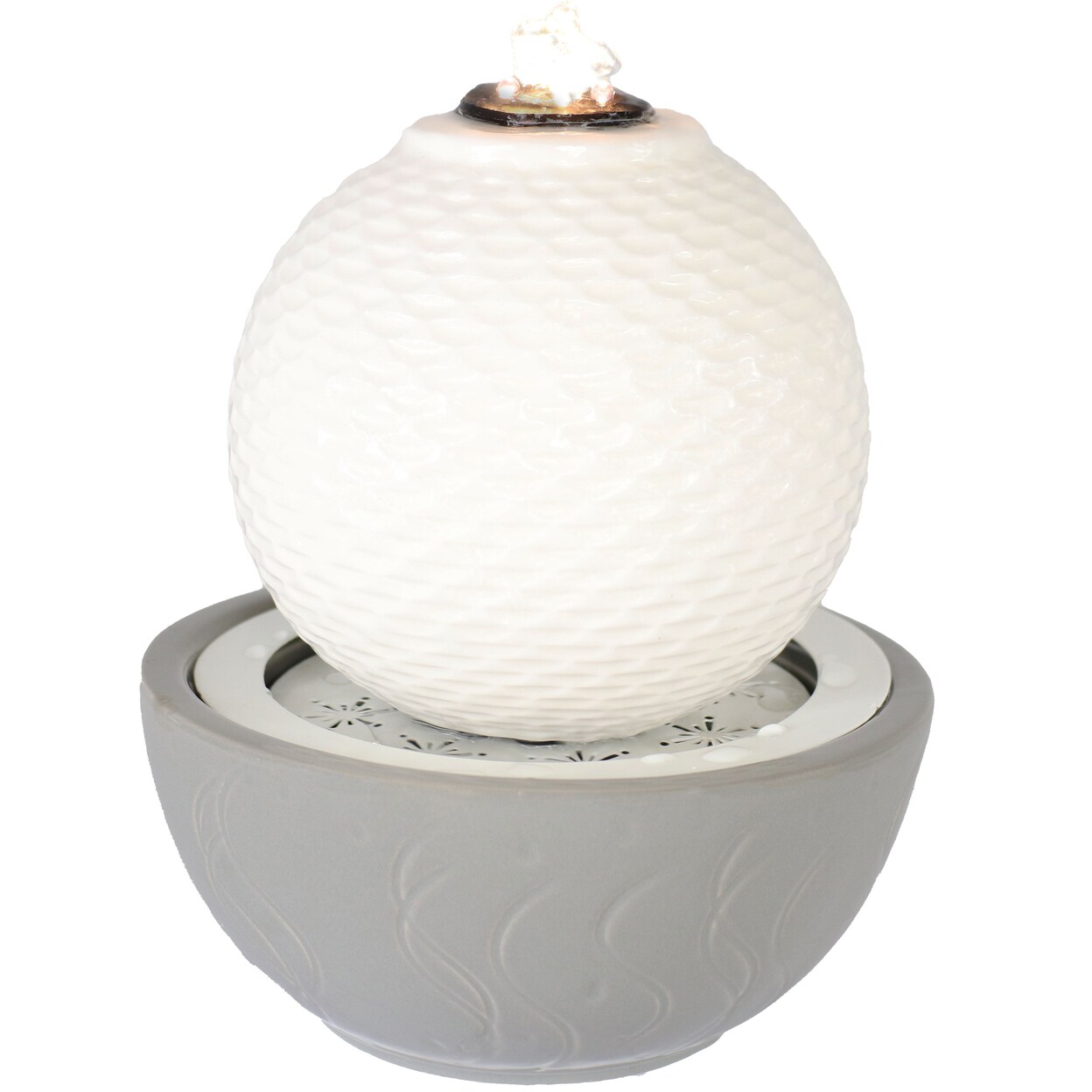 Sunnydaze   Patterned Sphere Indoor Fountain with LED Lights - Gray- 9.5&#x22;