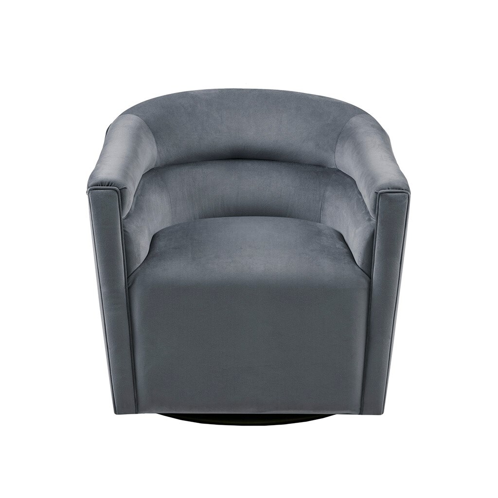Gracie Mills   Carley Grey Velvet Barrel Swivel Chair - GRACE-14814