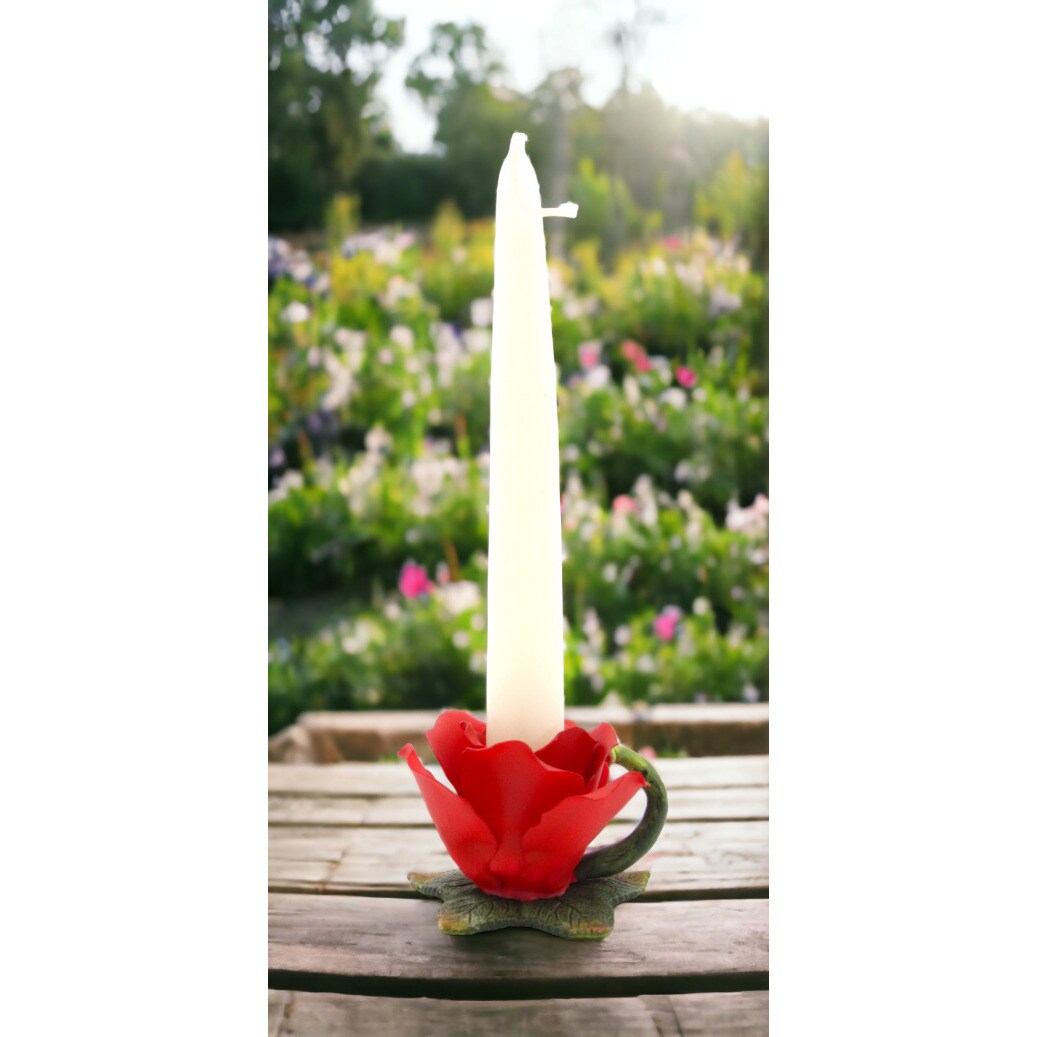kevinsgiftshoppe Set of 4 Ceramic Red Rose Flower Candle Holders Home Decor