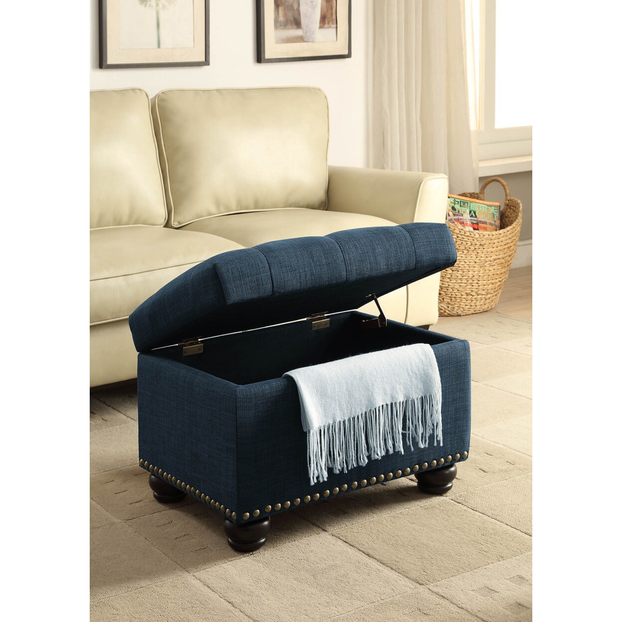 Convenience Concepts Designs4Comfort 5th Avenue Storage Ottoman, Blue Fabric