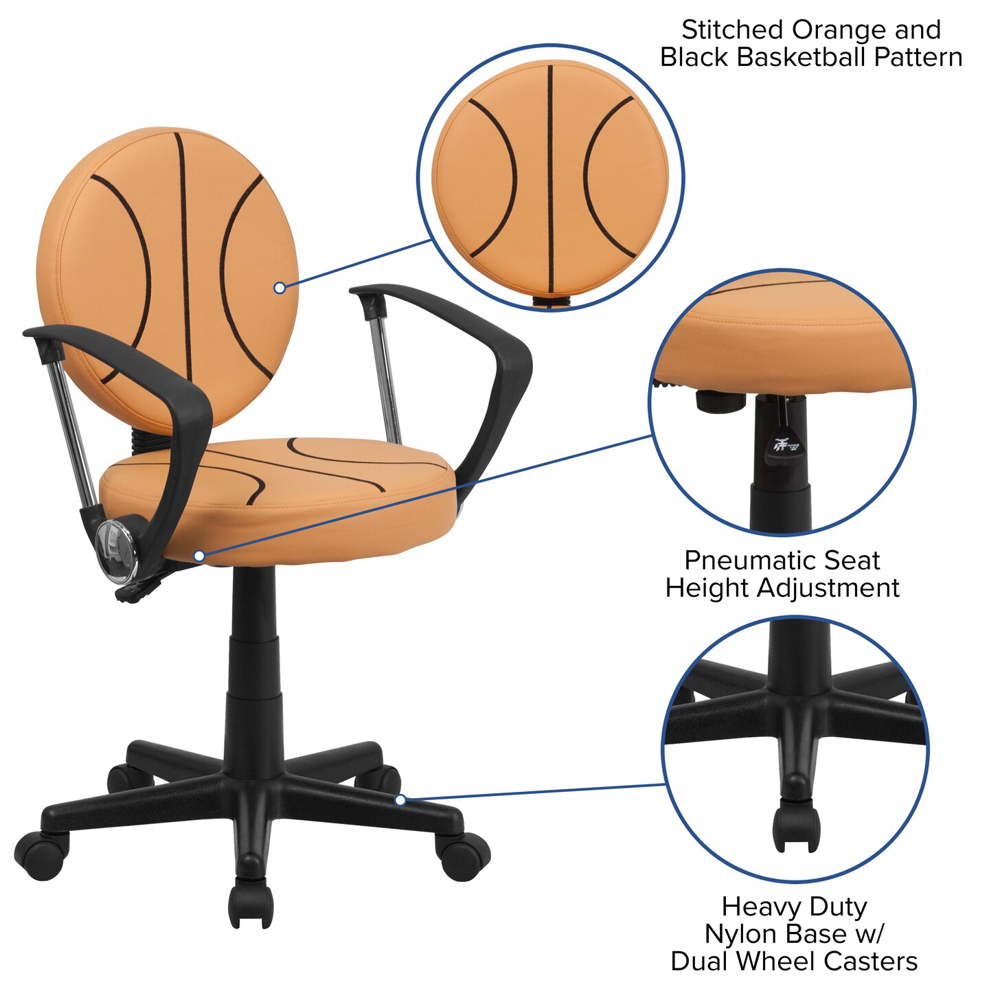 Emma and Oliver Sports Swivel Task Office Chair with Arms