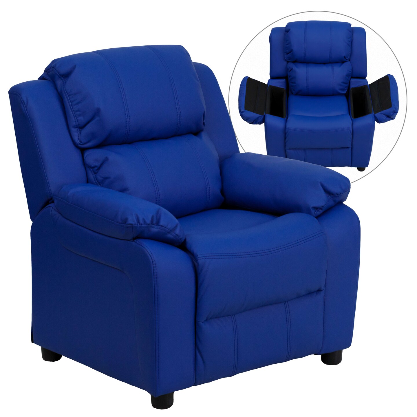 Emma and Oliver Deluxe Padded Contemporary Kids Recliner with Storage Arms