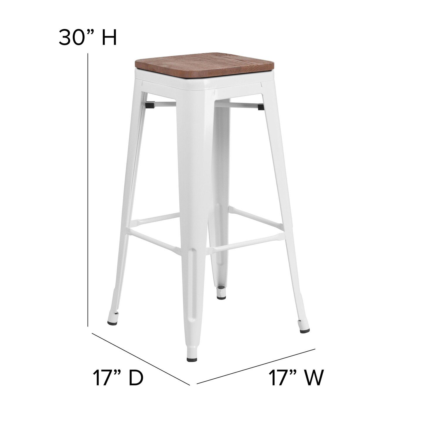 Merrick Lane Dalton Series Backless Metal Dining Stool with Wooden Seat for Indoor Use