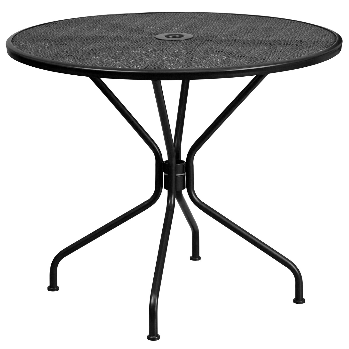 Emma and Oliver Commercial 35.25&#x22; Round Metal Garden Patio Table Set w/ 2 Round Back Chairs