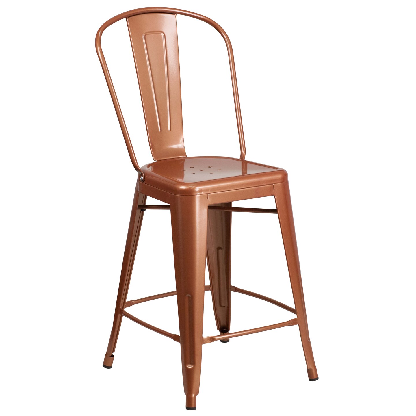 Merrick Lane Stella 24&#x22; Metal Indoor-Outdoor Counter Stool with Vertical Slat Back and Integrated Footrest