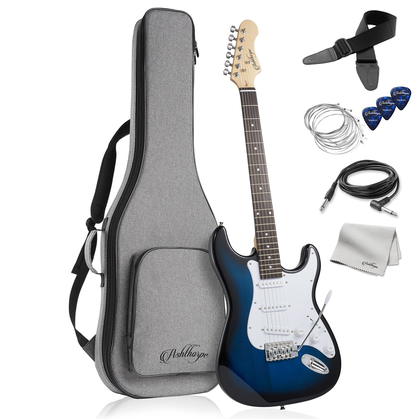 Ashthorpe 39-Inch Electric Guitar, Full-Size Guitar Kit with Padded Gig Bag, Tremolo Bar, Strap, Strings, Cable, Cloth, Picks