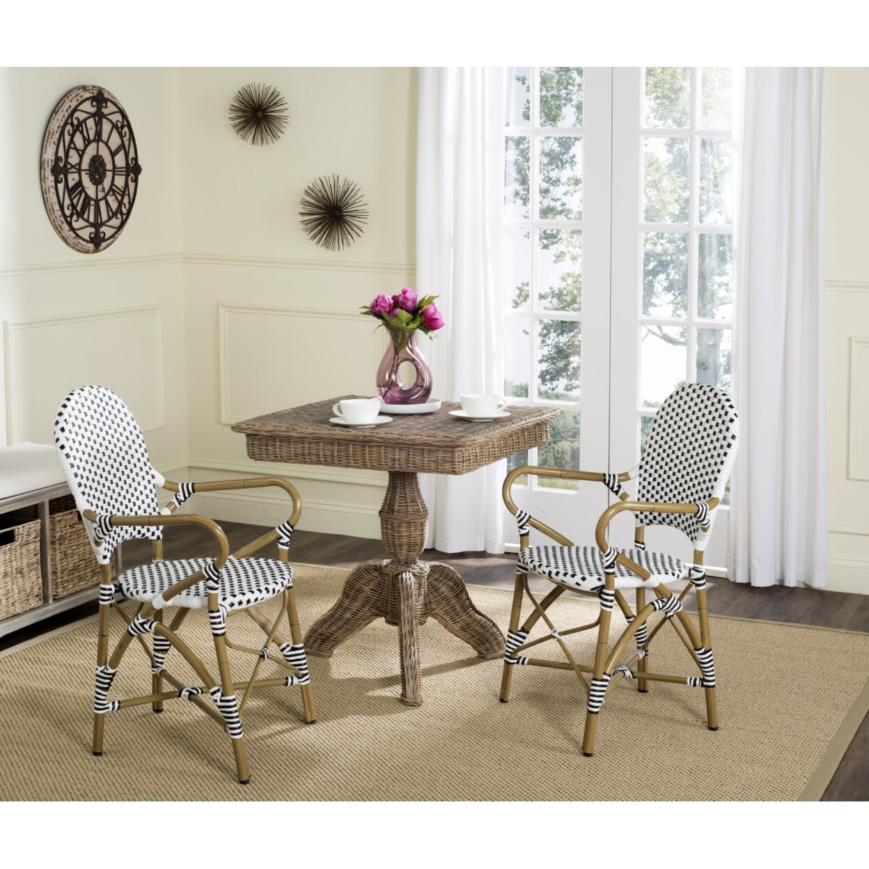 Safavieh Hooper Indoor Outdoor Stacking Arm Chair Black / White