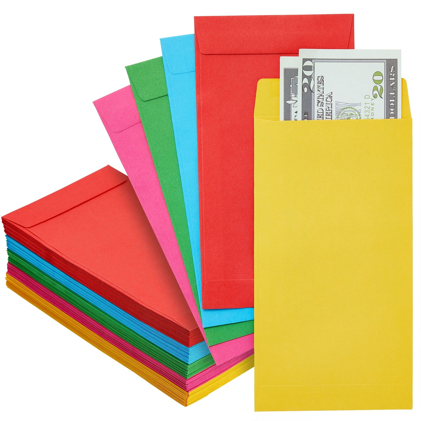 100 Pack Colorful Money Envelopes for Cash 3.5x6.5 inch, #7 Budget Envelopes for Payroll, Money Saving, Coins, Currency, 100GSM