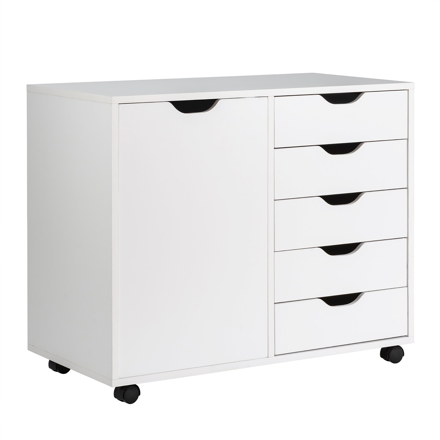 Costway 5 Drawer Dresser Storage Cabinet Chest w/Wheels for Home Office  White