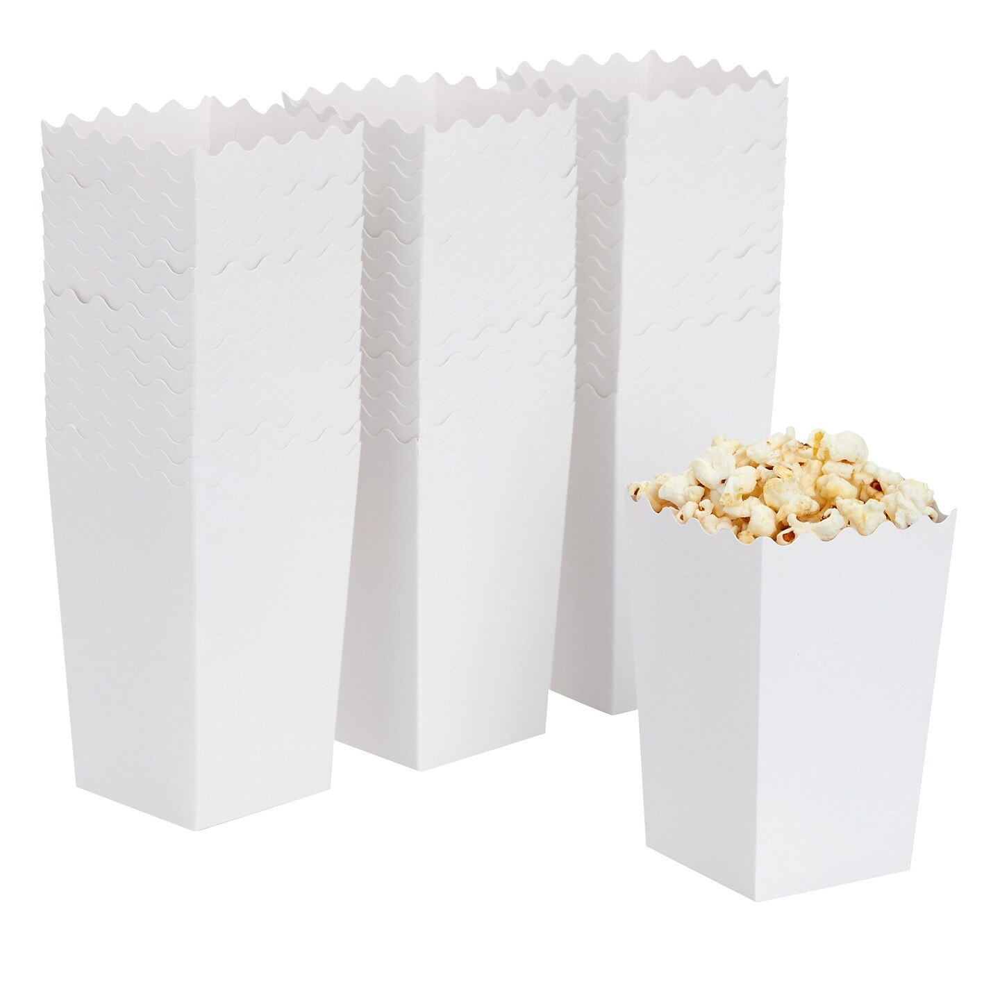 100 Pack White Popcorn Boxes for Party, Bulk Paper Treat Containers for Movie Night Decorations (3.3 x 5.5 x 3.5 In)