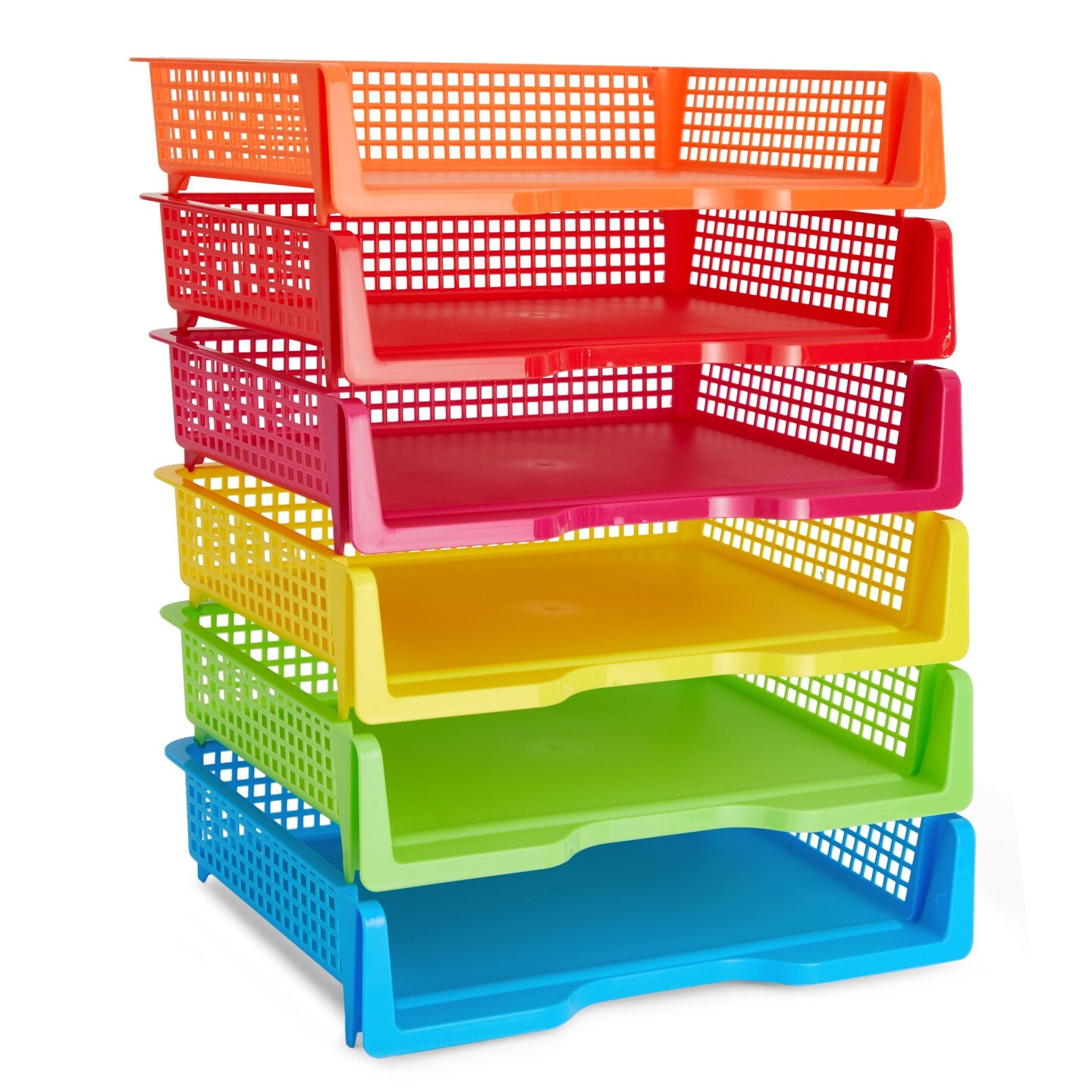 6 Pack Plastic Turn In Paper Trays for Classroom, Colorful Storage