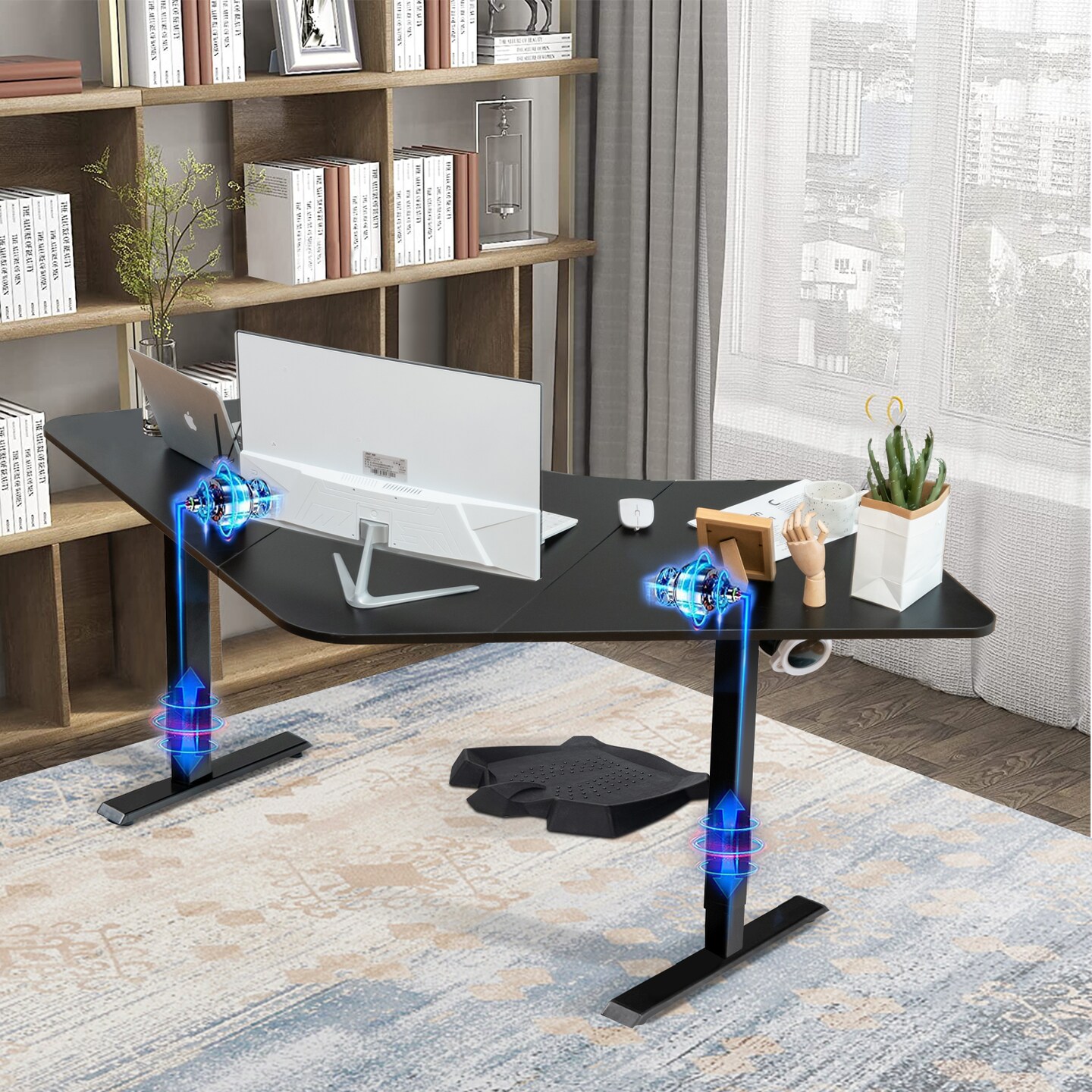 Costway Dual-motor L Shaped Standing Desk Ergonomic Sit Stand Computer Workstation Touch Control Panel Electric Height-adjustable Desk Home Office