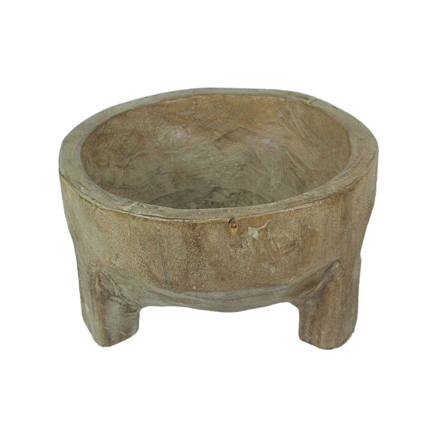 Rustic Carved Wooden Molcajete Style Decorative Bowl 12 Inch Diameter