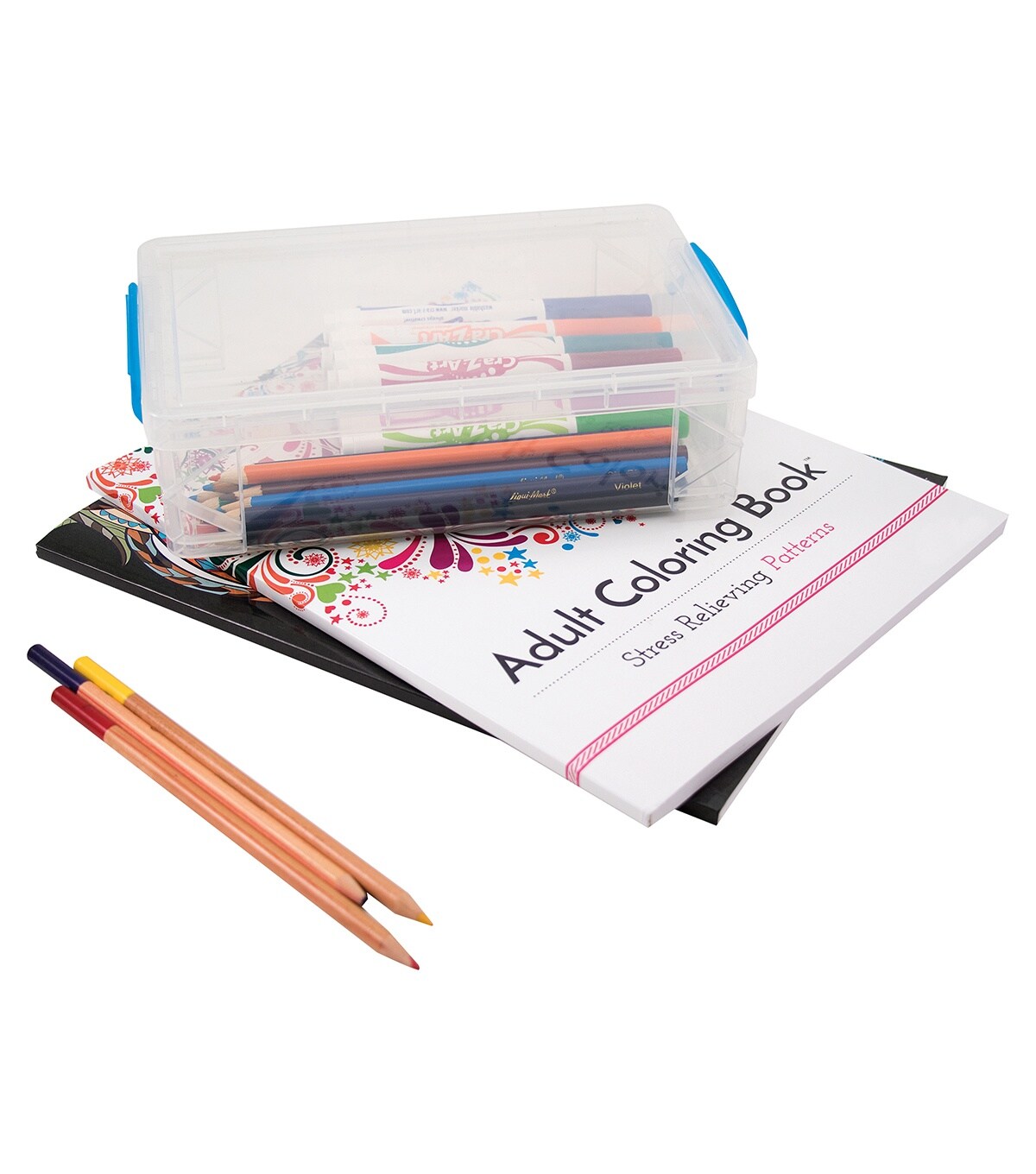 Storage Studios Super Stacker Large Pencil Box-9"X5.5"X2.63" Clear/Blue Handles