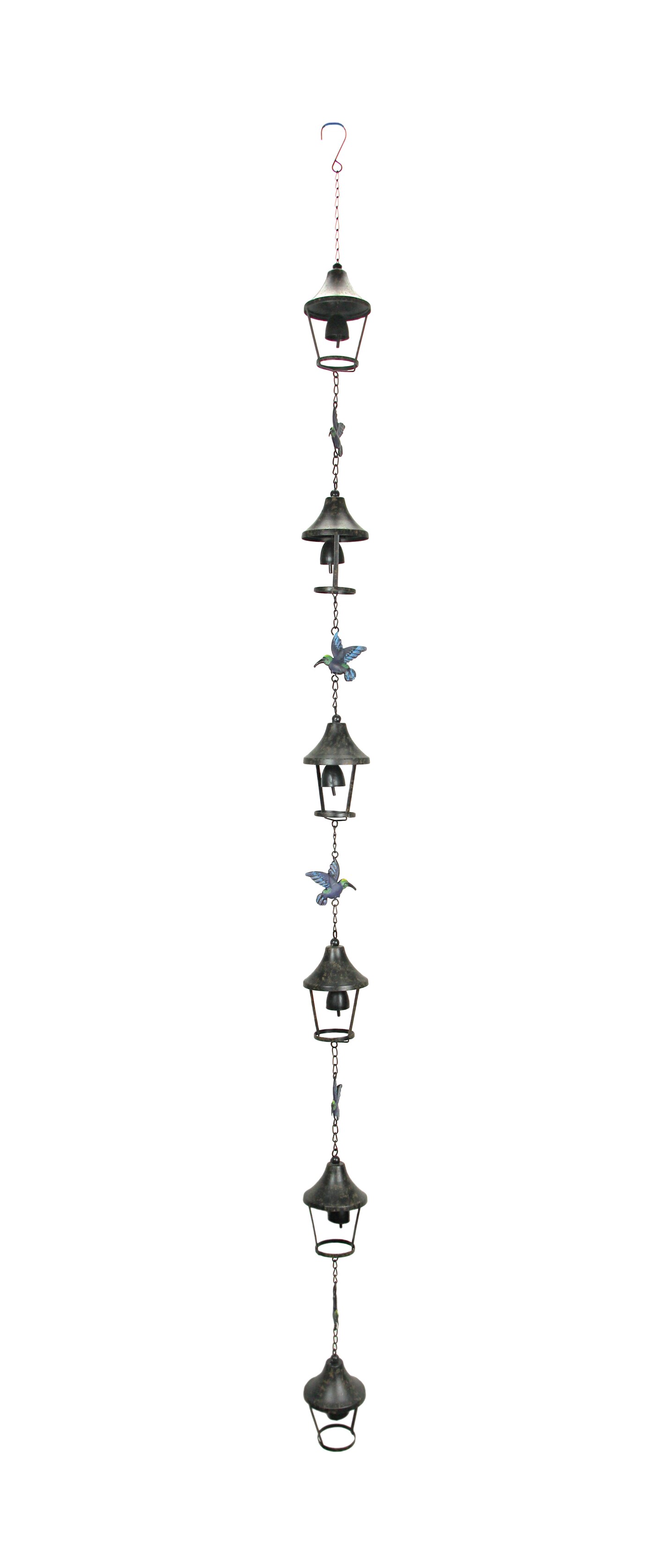 76 Inch Metal Blue Green Hummingbird Rain Chain Decorative Bell Patio Decor Art