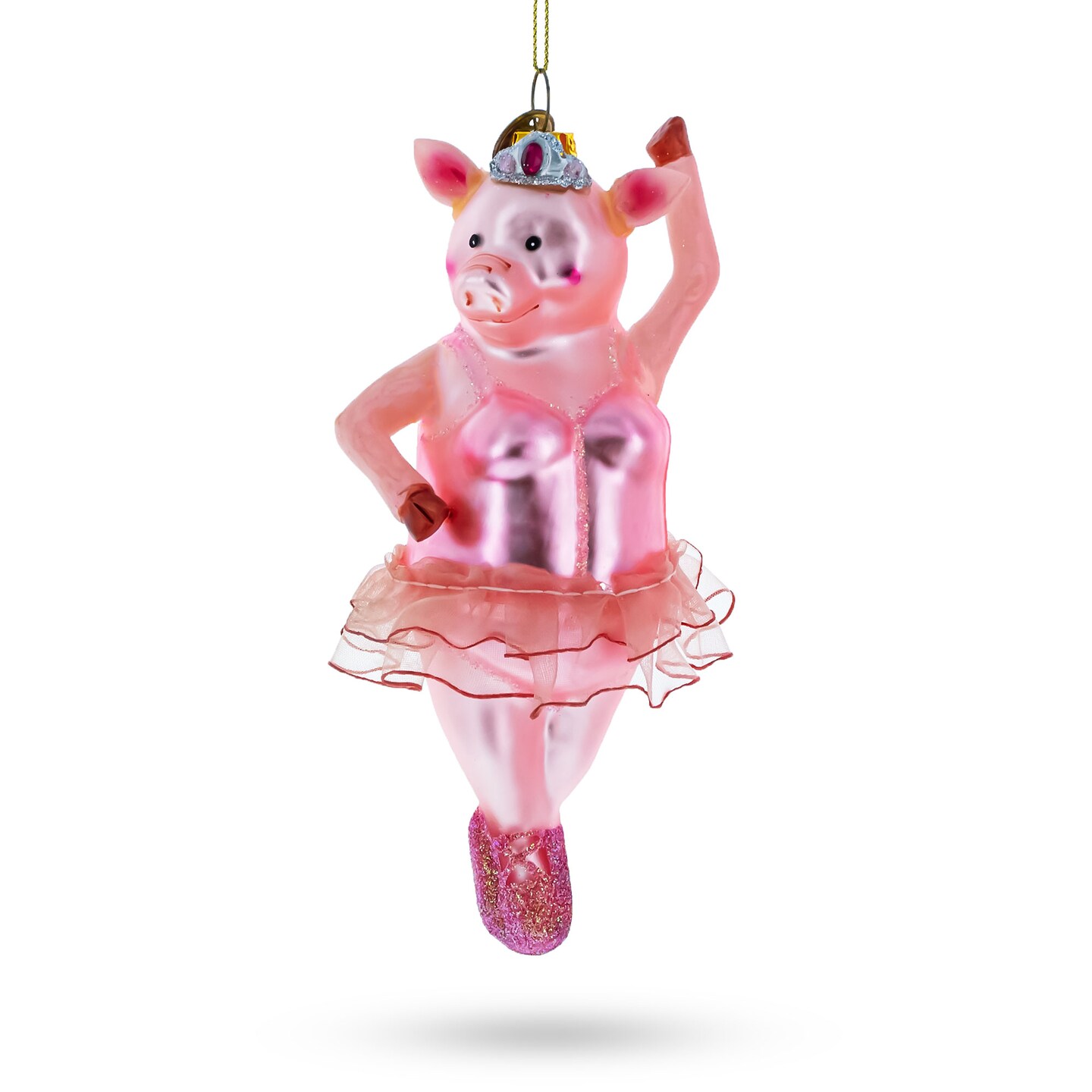 Graceful Pig Dancing Ballet Blown Glass Christmas Ornament