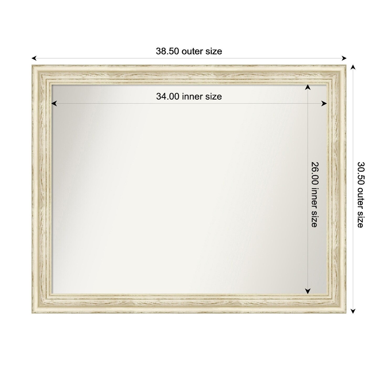 Country White Wash Non-Beveled Custom Framed Bathroom Vanity Wall Mirror