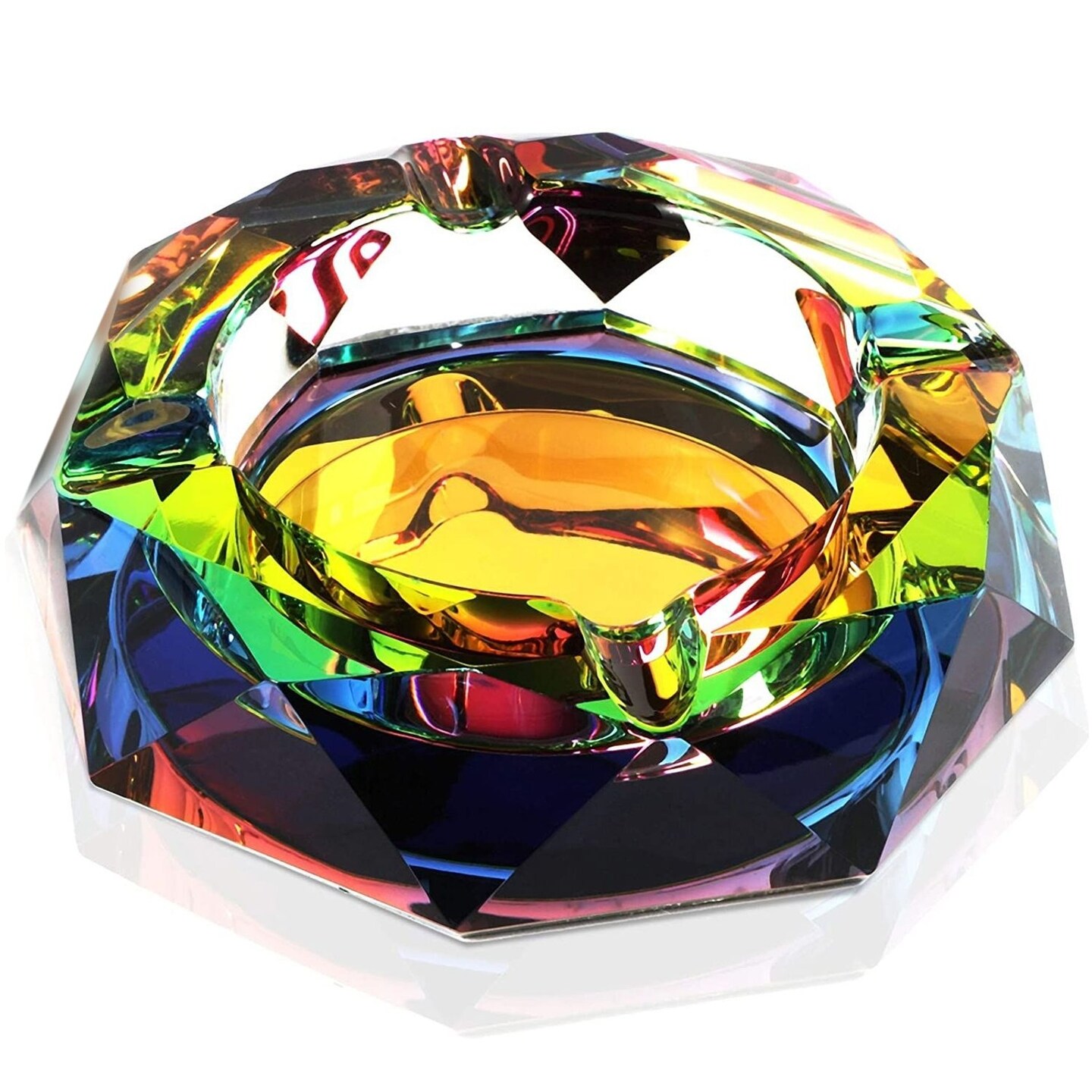 Large Rainbow Crystal Ashtray for Cigarettes, Indoor, Outdoor, Home Decor (5 Inches)